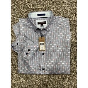 Johnston & Murphy Blue and Red Patterned Casual Button Down Shirt